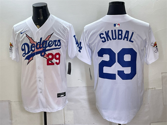 Men's Los Angeles Dodgers x One Piece #29 Tarik Skubal White Vapor Premier Limited Stitched Baseball Jersey